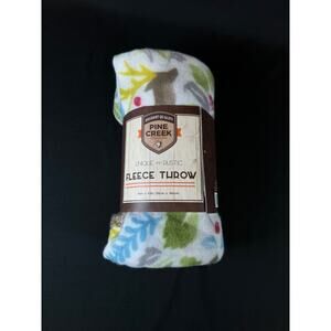 46"/63" Pine Creek Fleece Throw Blanket flowers deer park home decor New W Tags